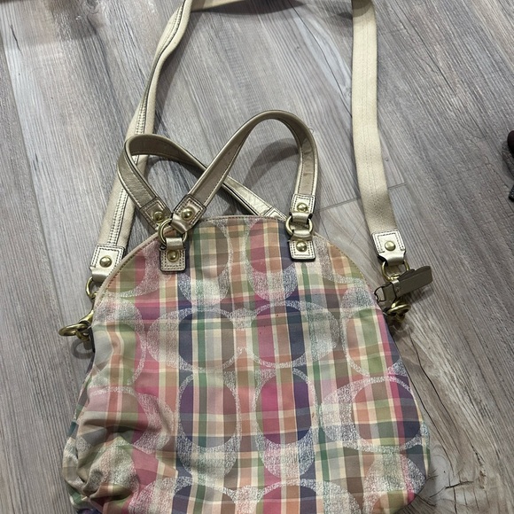 Coach Multicolor Pastel Plaid Daisy Madras Crossbody Handbag Purse Signature C - Picture 2 of 2